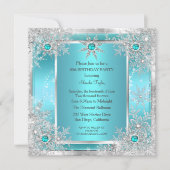 ティール（緑がかった色）ブルースノーフレークシルバーウィンターワンダーランド 招待状 (正面)