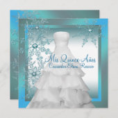 ティール(緑がかった色)ブルースノーフレークスウィンターワンダーランドキンセアニェラ 招待状 (正面/裏面)