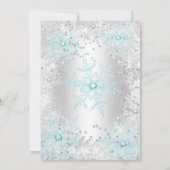 ティール(緑がかった色)ブルースノーフレークスウィート16バースデーパーティー 招待状 (裏面)