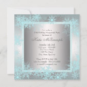 ティール（緑がかった色）ブルースノーフレークスウィート16マスカレードパーティー 招待状 (裏面)