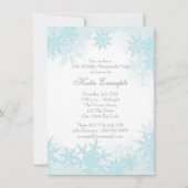 ティール（緑がかった色）ブルースノーフレークスウィート16マスカレードパーティー 招待状 (裏面)