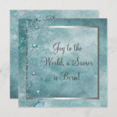 ティール（緑がかった色）ブルースノーフレークスクリスチャンクリスマスパーティー 招待状 (正面/裏面)