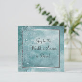 ティール（緑がかった色）ブルースノーフレークスクリスチャンクリスマスパーティー 招待状 (スタンド正面)