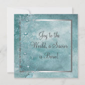 ティール（緑がかった色）ブルースノーフレークスクリスチャンクリスマスパーティー 招待状 (正面)