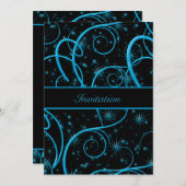 ティール(緑がかった色)ブルースワーズブラックバースデーパーティーの招待 招待状 (正面/裏面)