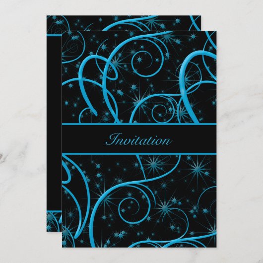 ティール（緑がかった色）ブルースワーズブラックバースデーパーティーの招待 招待状 (正面/裏面)
