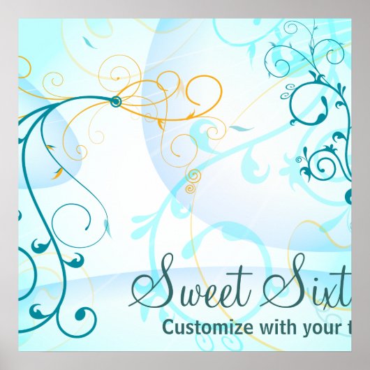 ティール(緑がかった色)ブルースワーズSweet sixteen誕生日バナー ポスター (正面)