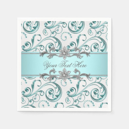 ティール（緑がかった色）ブルースワール スタンダードカクテルナプキン (正面)