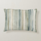 ティール(緑がかった色)ブルーセージグリーンクリーム動揺してストライプ アクセントクッション (裏面)