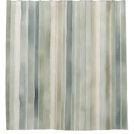 ティール（緑がかった色）ブルーセージグリーンクリーム動揺してストライプ シャワーカーテン