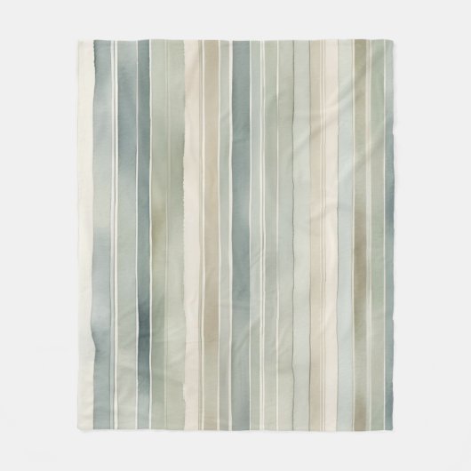ティール（緑がかった色）ブルーセージグリーンクリーム動揺してストライプ フリースブランケット (正面)