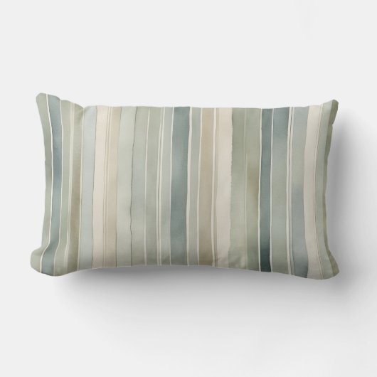 ティール(緑がかった色)ブルーセージグリーンクリーム動揺してストライプ ランバークッション (正面)