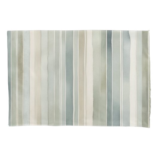 ティール（緑がかった色）ブルーセージグリーンクリーム動揺してストライプ 枕カバー (正面)