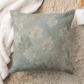 ティール（緑がかった色）ブルーセージグリーンベージュフローラ クッション (ブランケット)