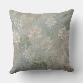 ティール（緑がかった色）ブルーセージグリーンベージュフローラ クッション (裏面)