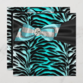 ティール（緑がかった色）ブルーゼブラすべての行事パーティの招待状 招待状 (正面/裏面)