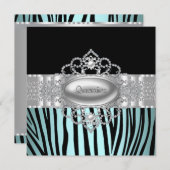 ティール（緑がかった色）ブルーゼブラキンセアニェラ招待状 招待状 (正面/裏面)