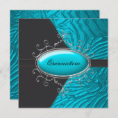 ティール(緑がかった色)ブルーゼブラキンセアニェラ招待状 招待状 (正面/裏面)