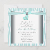 ティール（緑がかった色）ブルーゼブラクロスファースト聖体 招待状 (裏面)