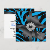 ティール（緑がかった色）ブルーゼブラスウィート16バースデーパーティー 招待状 (正面/裏面)