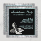 ティール（緑がかった色）ブルーゼブラハイヒールバチェロレッテ 招待状 (正面/裏面)