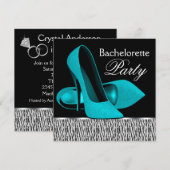 ティール（緑がかった色）ブルーゼブラハイヒールバチェロレッテ 招待状 (正面/裏面)
