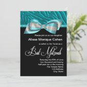 ティール(緑がかった色)ブルーゼブラバルミツワー招待状 招待状 (スタンド正面)