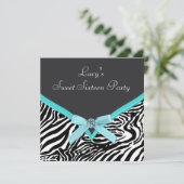 ティール(緑がかった色)ブルーゼブラバースデーパーティー 招待状 (スタンド正面)