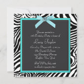 ティール(緑がかった色)ブルーゼブラバースデーパーティー 招待状 (裏面)