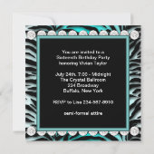 ティール(緑がかった色)ブルーゼブラバースデーパーティー 招待状 (裏面)