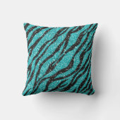 ティール(緑がかった色)ブルーゼブラプリント装飾用クッション クッション (裏面)