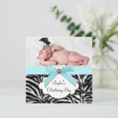ティール(緑がかった色)ブルーゼブラベビーガールフォト《キリスト教》洗礼式や命名式 招待状 (スタンド正面)