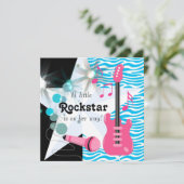 ティール（緑がかった色）ブルーゼブラロックスターベビーガールシャワー 招待状 (スタンド正面)