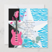 ティール（緑がかった色）ブルーゼブラロックスターベビーガールシャワー 招待状 (裏面)