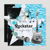 ティール(緑がかった色)ブルーゼブラロックスター男の赤ちゃんシャワー 招待状 (正面/裏面)