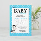 ティール（緑がかった色）ブルーゼブラ水玉模様ベビーシャワー招待状 招待状 (スタンド正面)