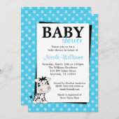 ティール(緑がかった色)ブルーゼブラ水玉模様ベビーシャワー招待状 招待状 (正面/裏面)