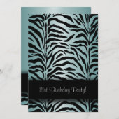 ティール(緑がかった色)ブルーゼブラ誕生日パーティーの招待 招待状 (正面/裏面)