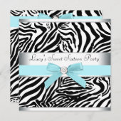 ティール（緑がかった色）ブルーゼブラSweet sixteenバースデーパーティーインクト 招待状 (正面/裏面)