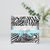 ティール（緑がかった色）ブルーゼブラSweet sixteenバースデーパーティーインクト 招待状 (スタンド正面)