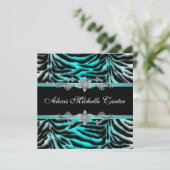 ティール(緑がかった色)ブルーゼブラSweet sixteen誕生会 招待状 (スタンド正面)