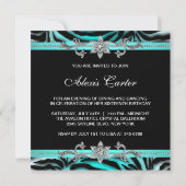 ティール(緑がかった色)ブルーゼブラSweet sixteen誕生会 招待状 (裏面)