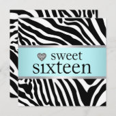 ティール(緑がかった色)ブルーゼブラSweet sixteen誕生会 招待状 (正面/裏面)