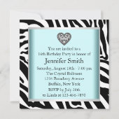 ティール（緑がかった色）ブルーゼブラSweet sixteen誕生会 招待状 (裏面)