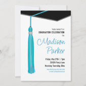 ティール(緑がかった色)ブルータッセル卒業パーティー招待状 招待状 (正面)