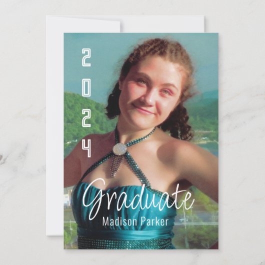 ティール(緑がかった色)ブルータッセル卒業パーティー招待状 招待状 (裏面)