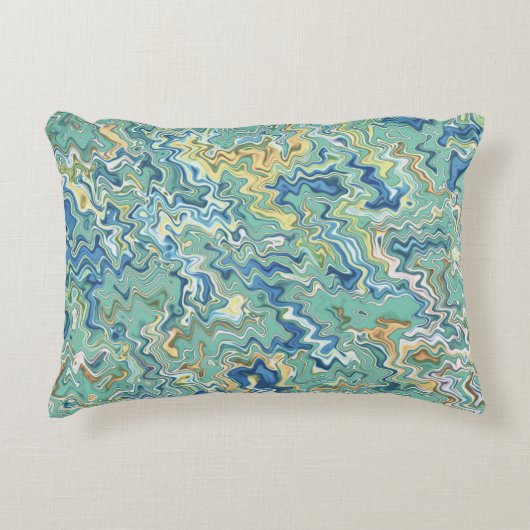 ティール(緑がかった色)ブルーターコイズグリーンシックユニークパターン アクセントクッション (正面)