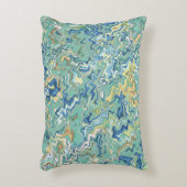 ティール(緑がかった色)ブルーターコイズグリーンシックユニークパターン アクセントクッション (正面(垂直))