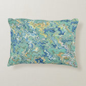 ティール(緑がかった色)ブルーターコイズグリーンシックユニークパターン アクセントクッション (裏面)