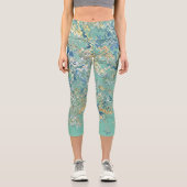 ティール（緑がかった色）ブルーターコイズグリーンシックユニークパターン カプリレギンス (正面)